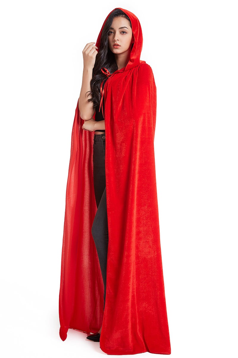 Crizcape Unisex Halloween Costume Cape Hooded Velvet Cloak for Men and Womens Red - Image 1